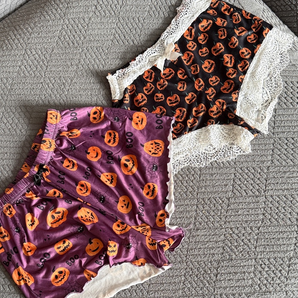 Halloween Pumpkin Print Shorts Set